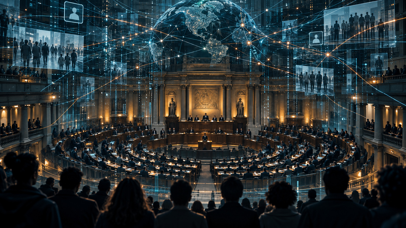 Imagem editorial do artigo Inteligência Artificial na Política: Como Algoritmos e Big Techs Influenciam Governos e Democracias