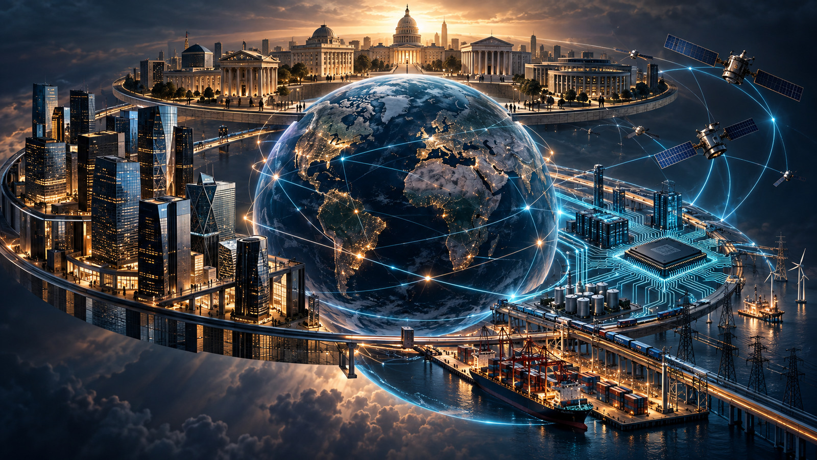 Imagem editorial do artigo Quem Controla o Mundo? O Poder dos Governos, das Grandes Empresas e das Tecnologias Estratégicas